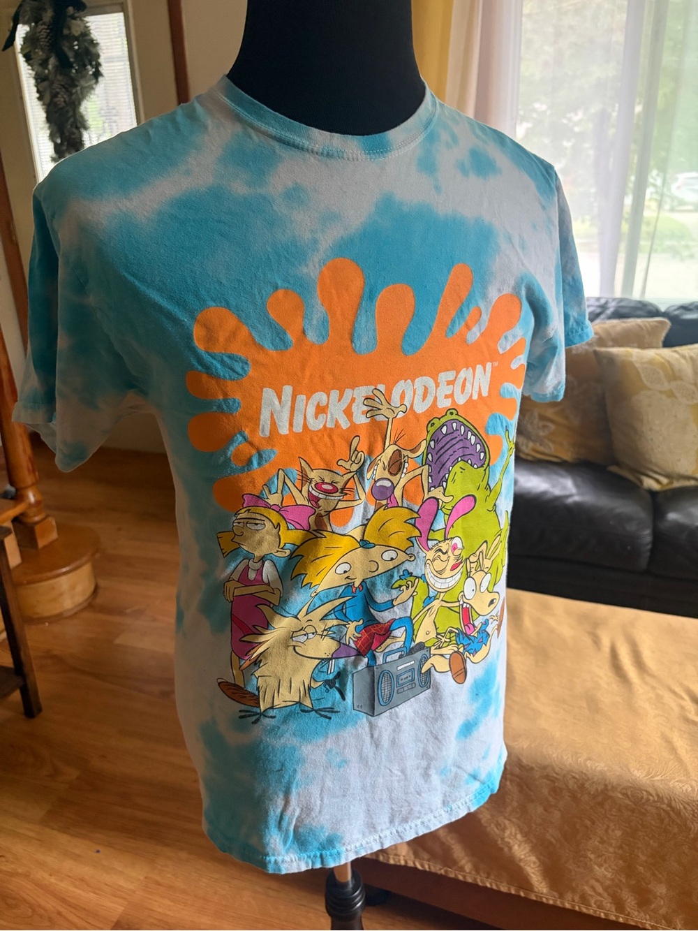 Nickelodeon Blue Tie-Dye Short Sleeve Tee with Orange Logo